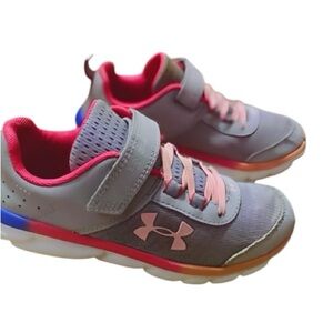 Under Armour Girls Sneakers Size 2 Pink Gray Athletic Shoes